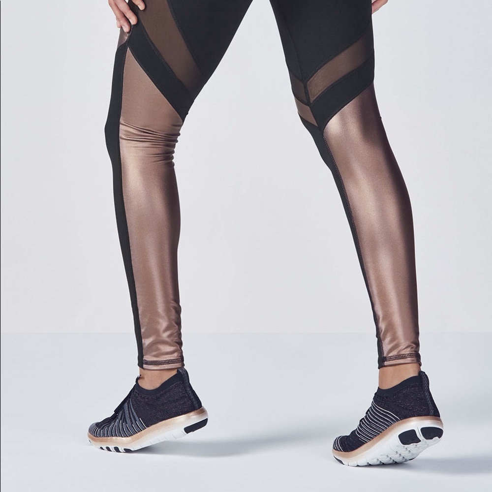 Fabletics Black Rose Gold Mesh Leggings Medium